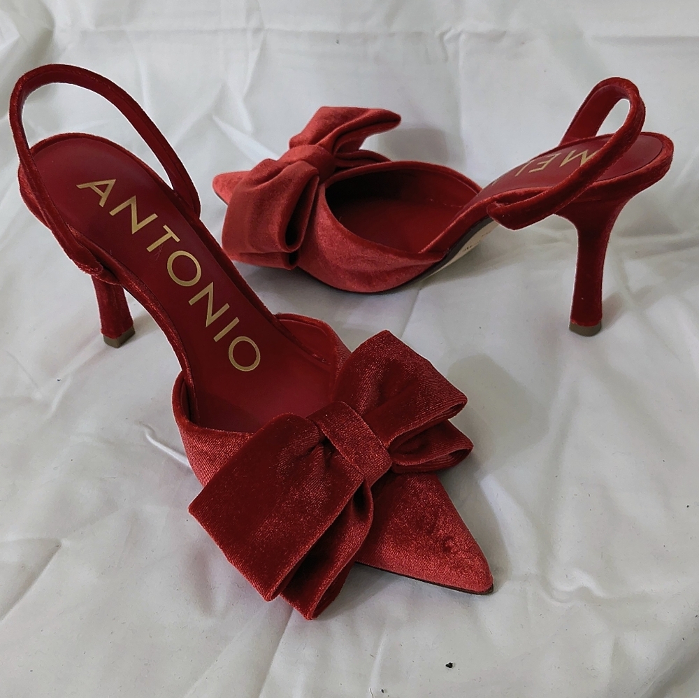 Antonio Melani Gentry Kitten-heel Red Velvet Bow Slingback Pumps
